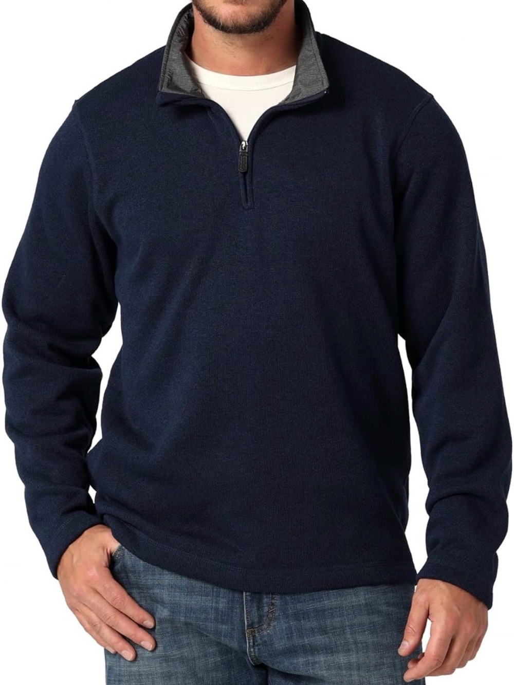 Wrangler Authentics Men's Long Sleeve Fleece Quarter-Zip Navy Blue
